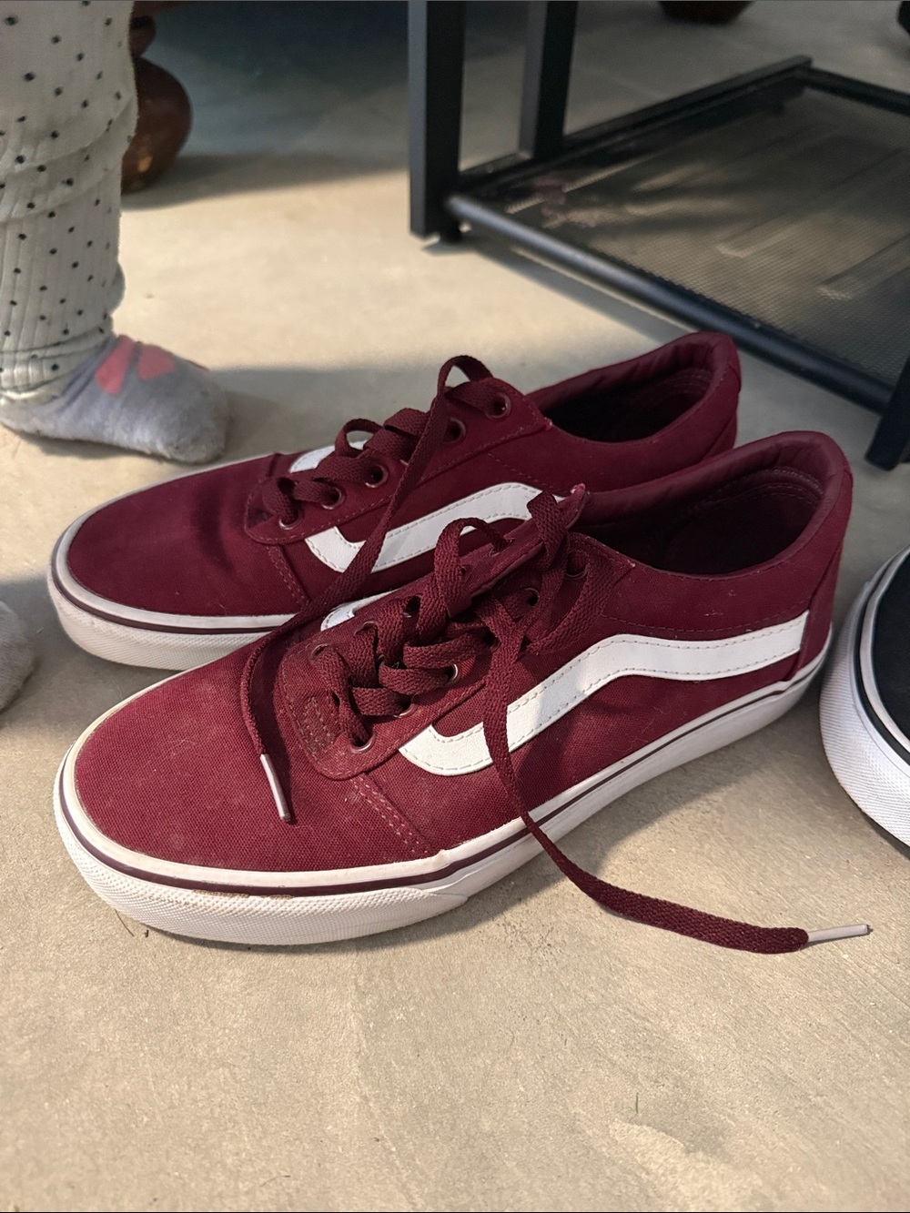 Vans Burgundy Canvas Sneakers with White Side Stripe